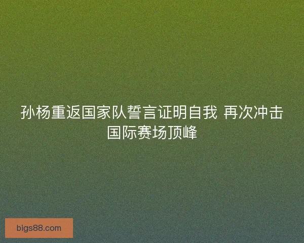 孙杨重返国家队誓言证明自我 再次冲击国际赛场顶峰